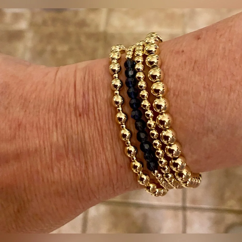 Gold (14K) Filled Beaded Bracelet; Austrian crystal beads;Sweat & waterproof. - Picture 3 of 4